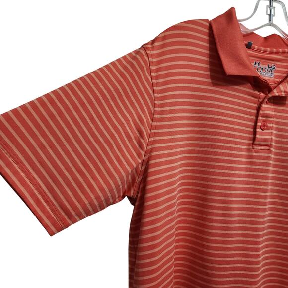 Under Armour short sleeve orange striped congressional polo shirt men's size L - Picture 9 of 12